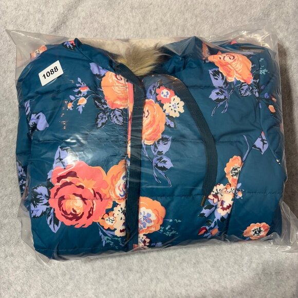 Matilda Jane Womens Large Winter Coat Floral Teal Hooded Break The Ice - Picture 7 of 7